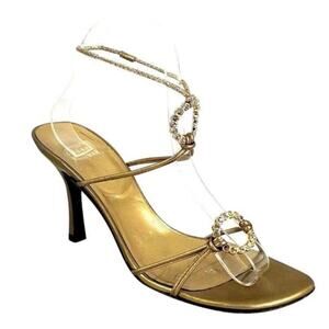 Stuart Weitzman Sandals Leather Ice Rink Open Toe Gold Size 7.5